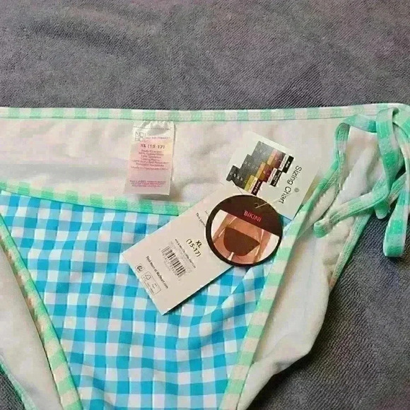 NWT NEW DIRECTIONS Womans TEAL Checks STRING BIKINI LINED Swim Bathing suit XL - Picture 6 of 7